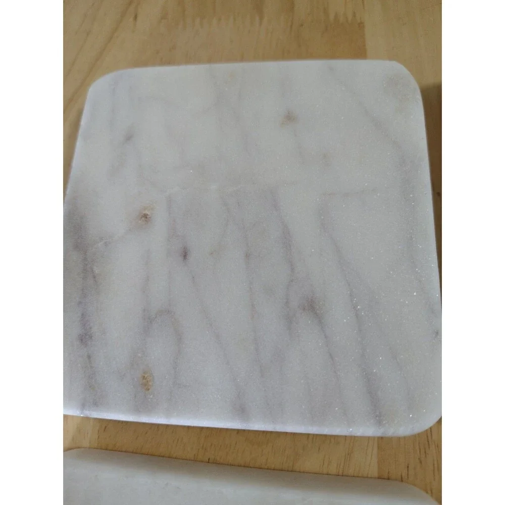 White Marble With Gray And Some Brown Tones Set 4 Square Coasters 1/2 In Thick